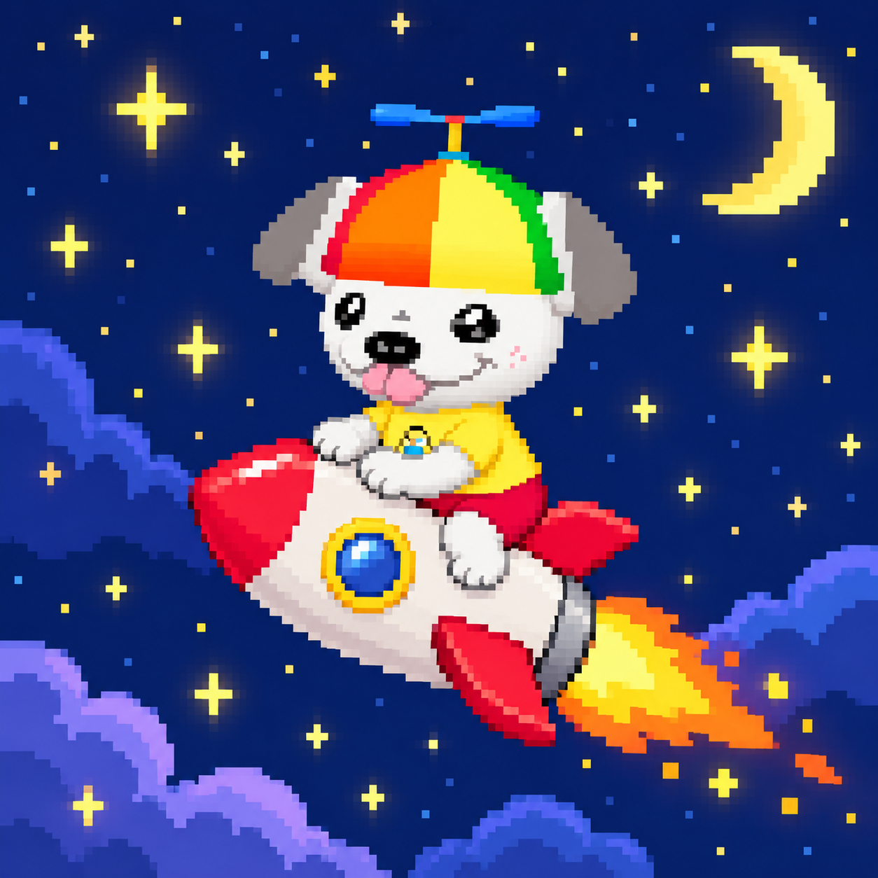 Lil Dogo riding a small toy rocket
